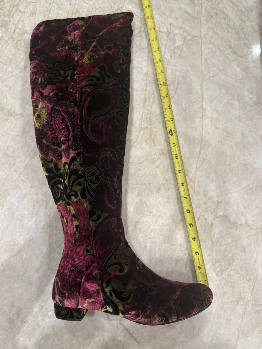 Born Velvet Paisley Over-the-Knee Boots - Pink and Black